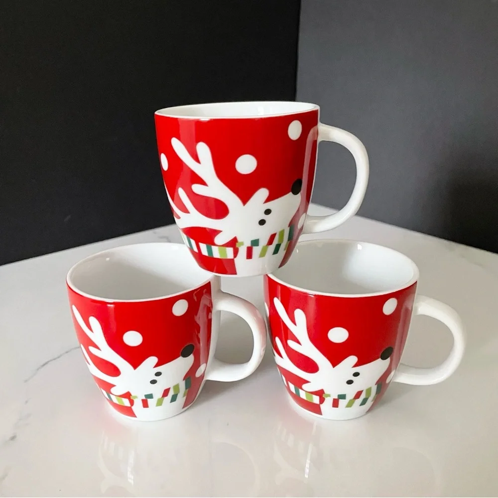 SET of 3 Espresso Reindeer Mugs by Crate&Barrel